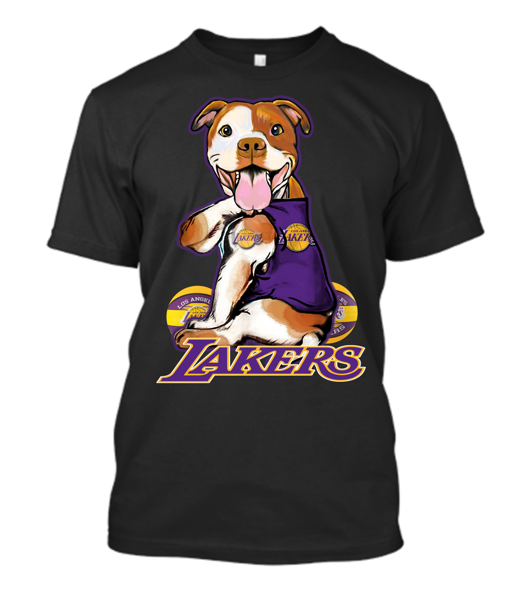 Pittbull Los Angeles Lakers Basketball Dog Fan T-Shirt