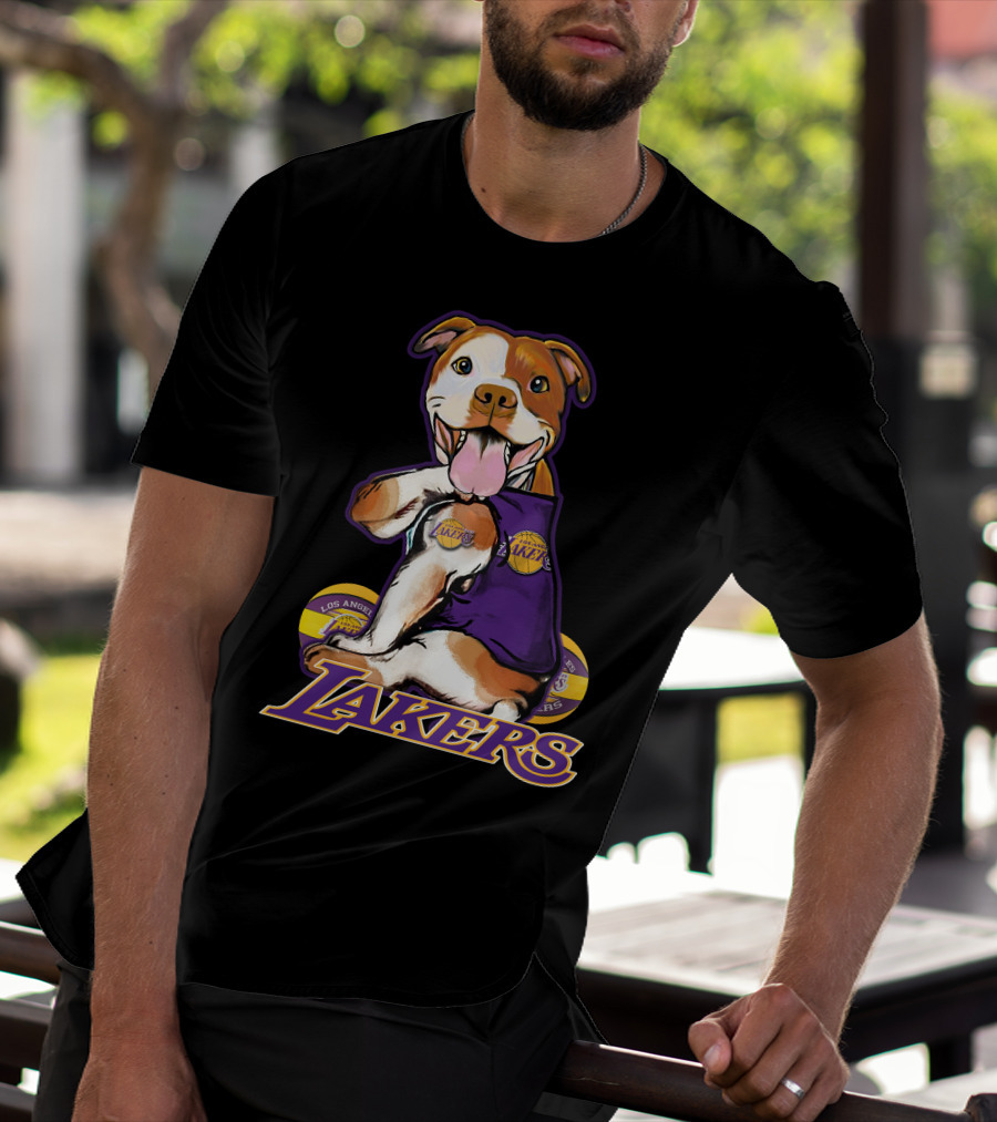 Pittbull Los Angeles Lakers Basketball Dog Fan T-Shirt