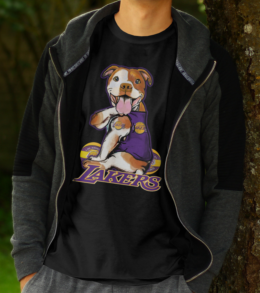 Pittbull Los Angeles Lakers Basketball Dog Fan T-Shirt