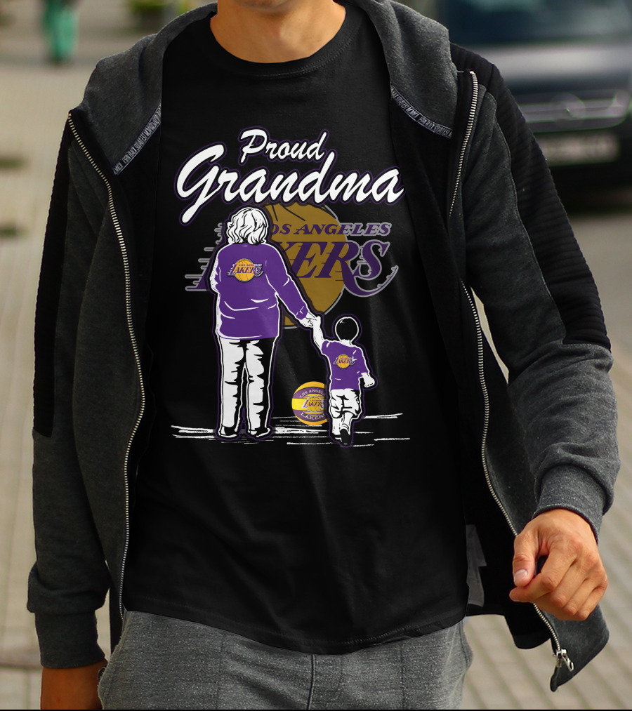Proud Grandma Los Angeles Lakers Family Duo With Basketball And Team T-Shirt