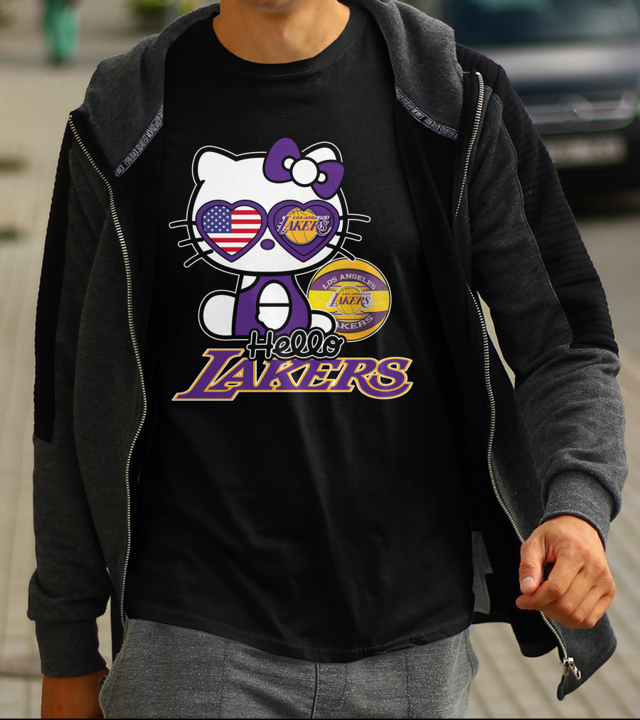 Hello Kitty Los Angeles Lakers USA Flag Basketball Fan T-Shirt