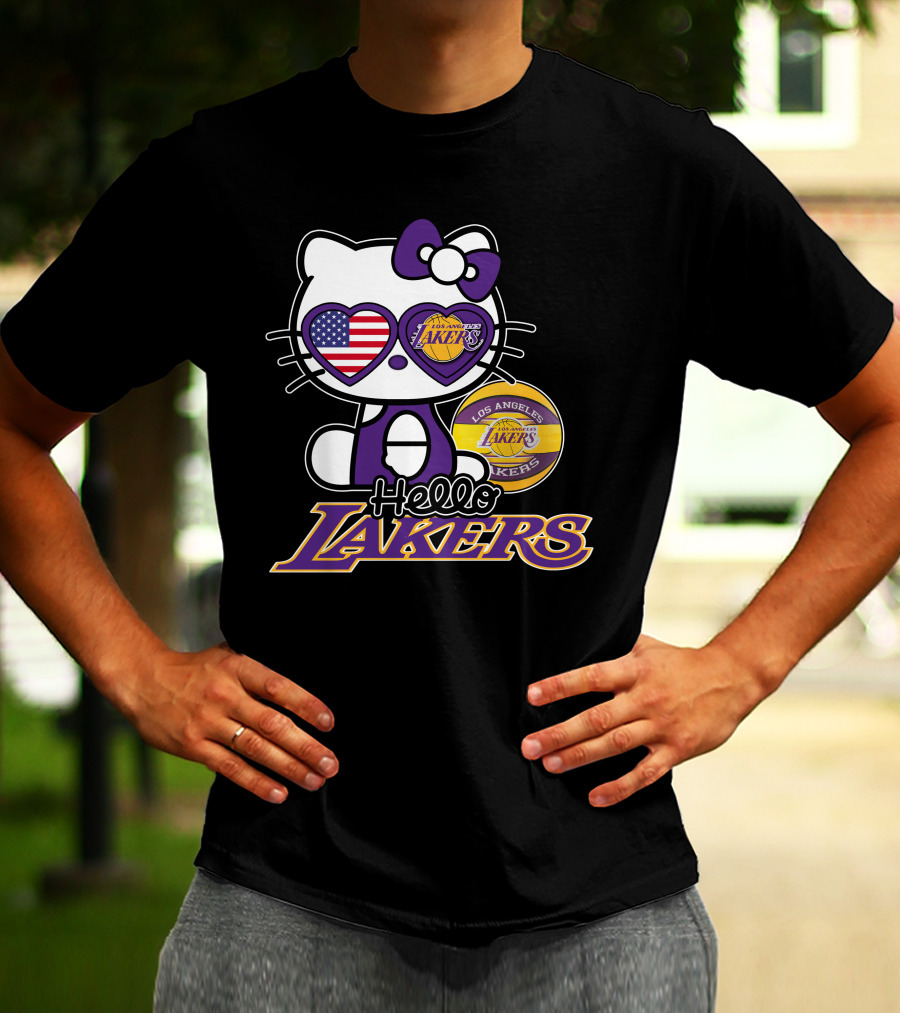 Hello Kitty Los Angeles Lakers USA Flag Basketball Fan T-Shirt