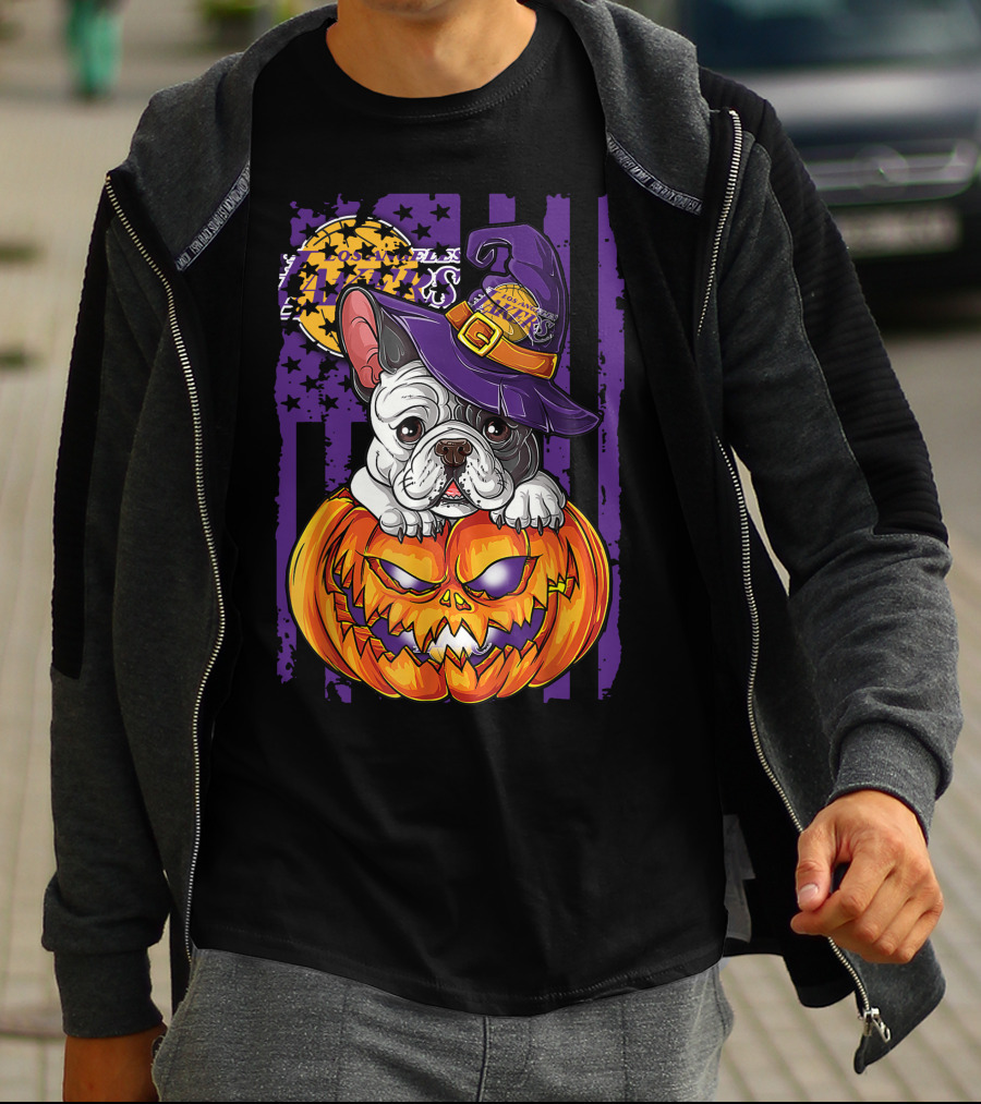 Hlw Bulldog Los Angeles Lakers Halloween Pumpkin Wizard Hat T-Shirt