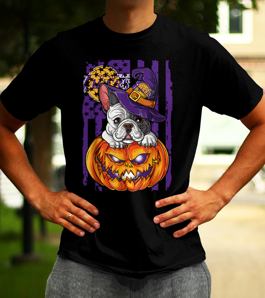 Hlw Bulldog Los Angeles Lakers Halloween Pumpkin Wizard Hat T-Shirt