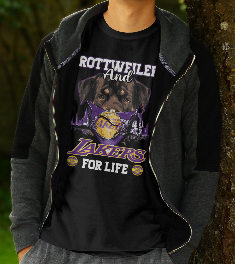Rottweiler And Los Angeles Lakers For Life T-Shirt