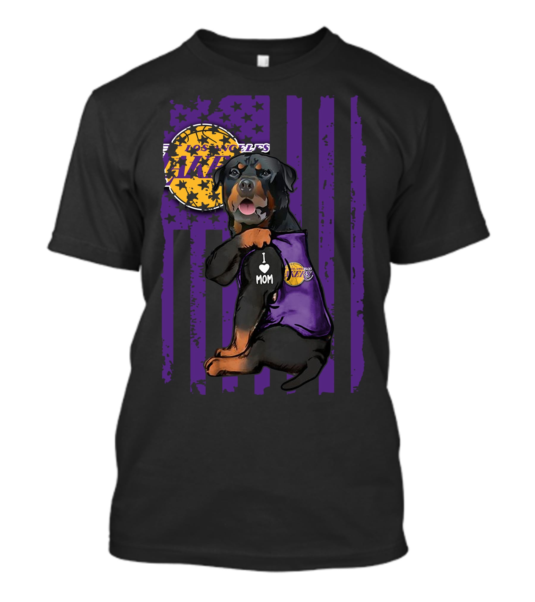 Rottweiler I Love Mom Los Angeles Lakers Purple Stars Stripes T-Shirt