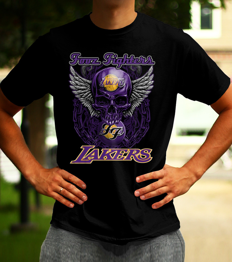 Foo Fighters Los Angeles Lakers Skull Wings T-Shirt
