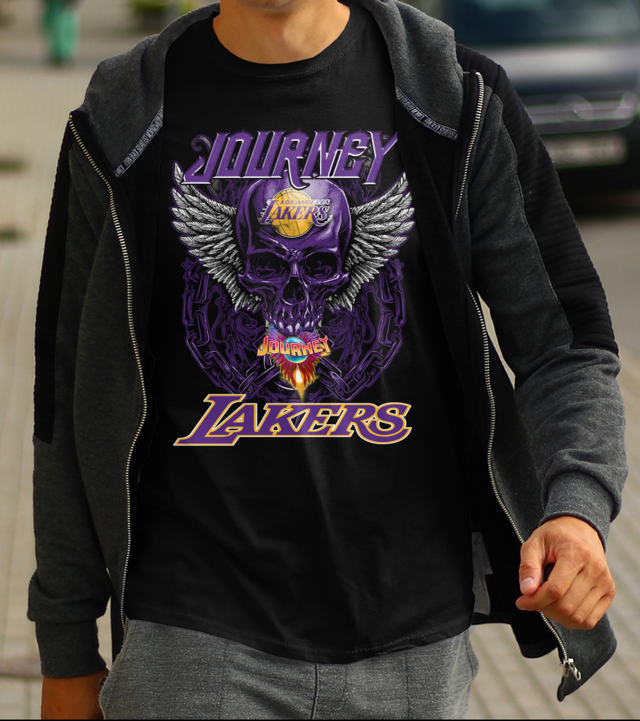 Journey Los Angeles Lakers Skull Wings Flame T-Shirt