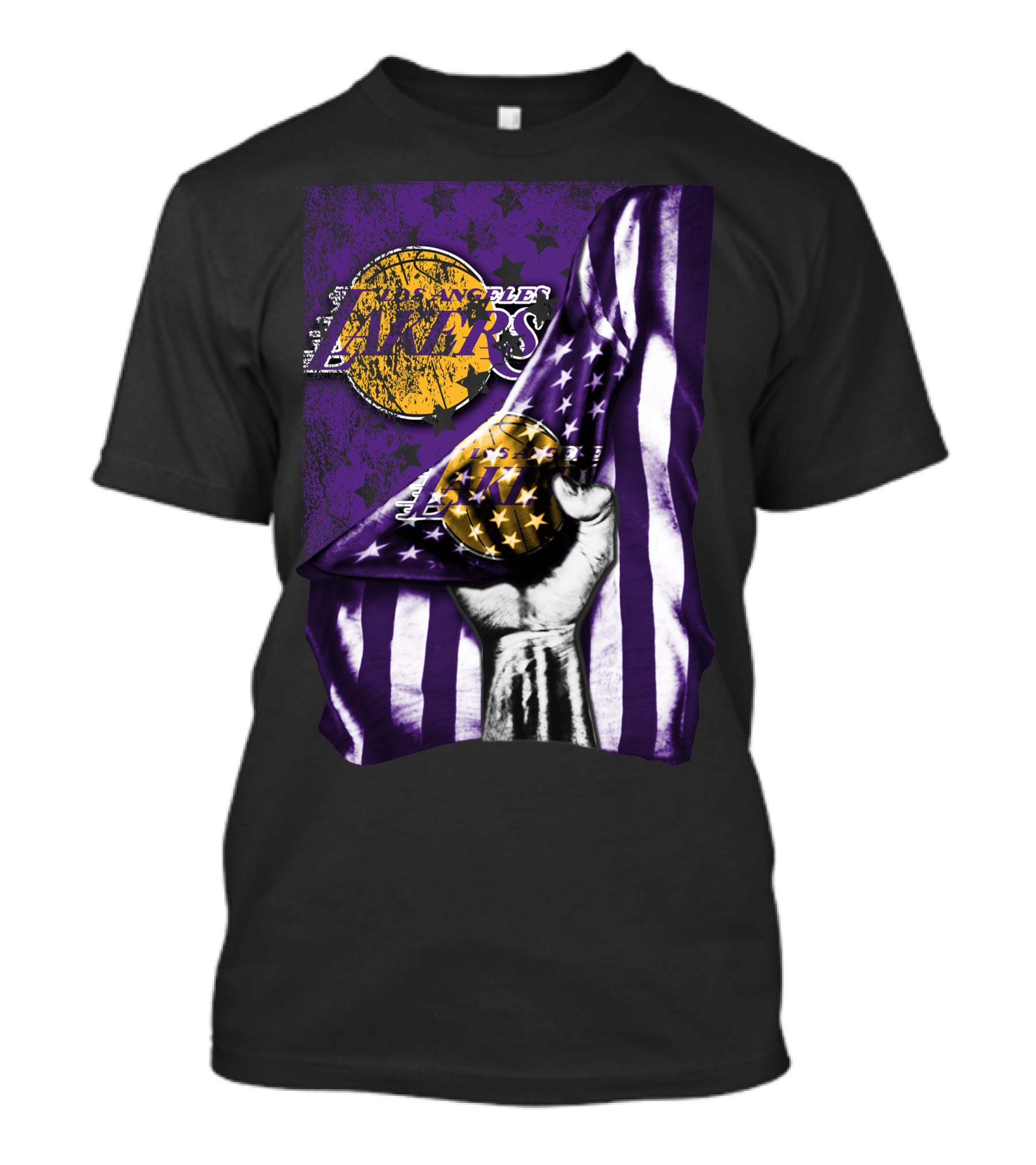 Los Angeles Lakers Purple Stars Stripes Flag Basketball T-Shirt