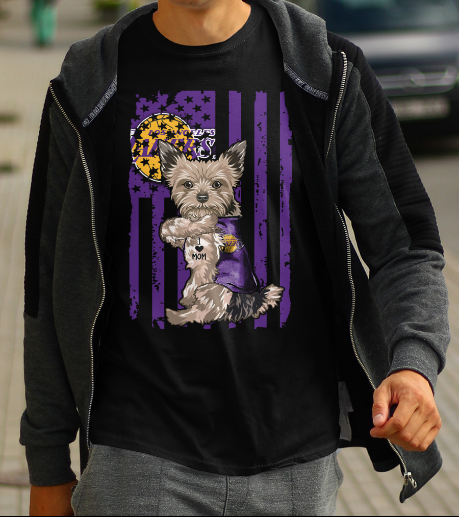 Yorkshire Terrier Los Angeles Lakers I Love Mom T-Shirt