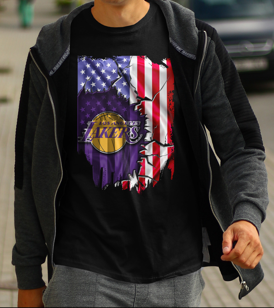 Los Angeles Lakers American Flag Basketball T-Shirt