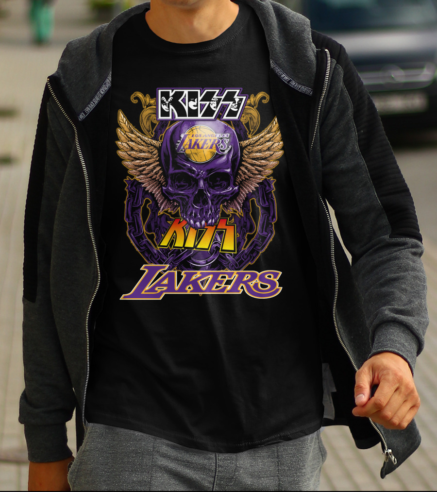 Kiss Los Angeles Lakers Skull Wings T-Shirt