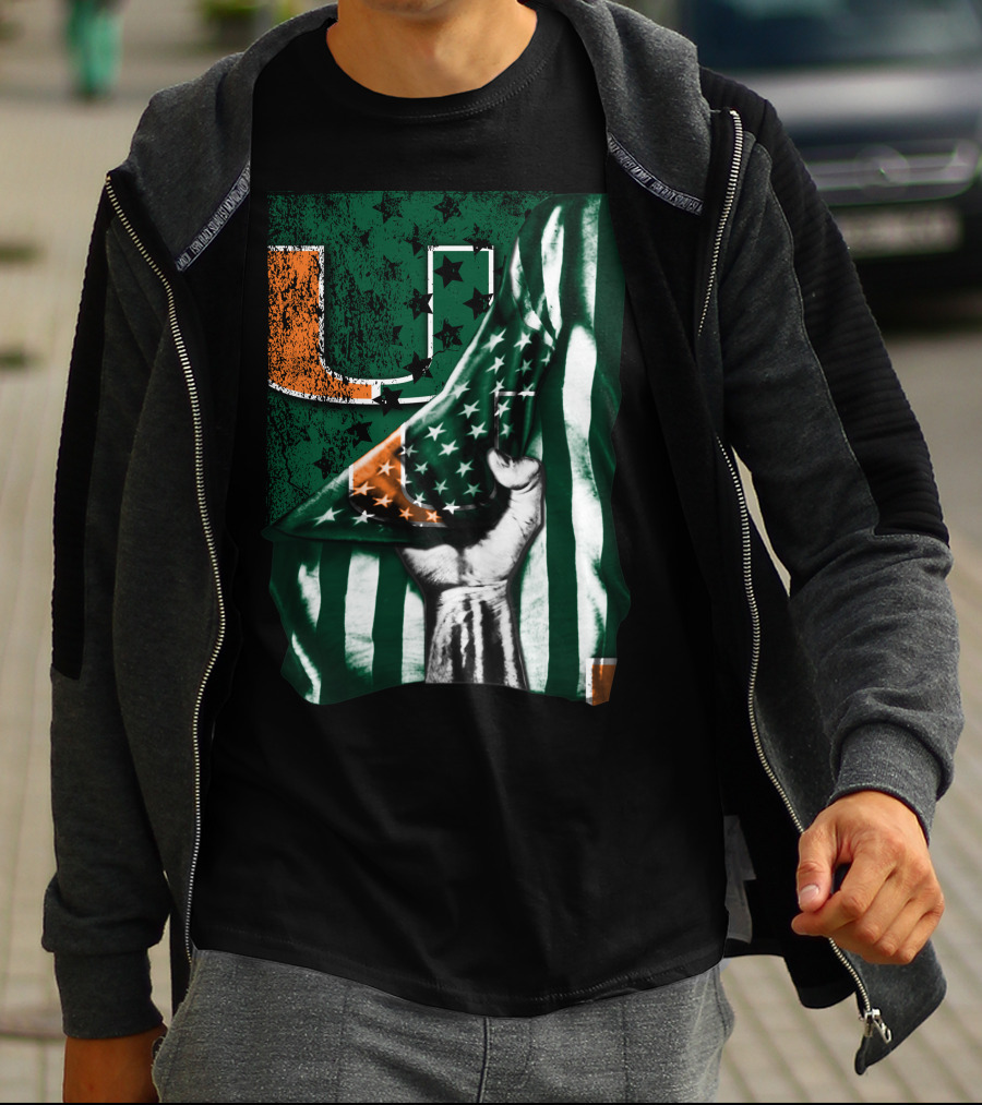 Miami Hurricanes U Flag Stars And Stripes Fist T-Shirt