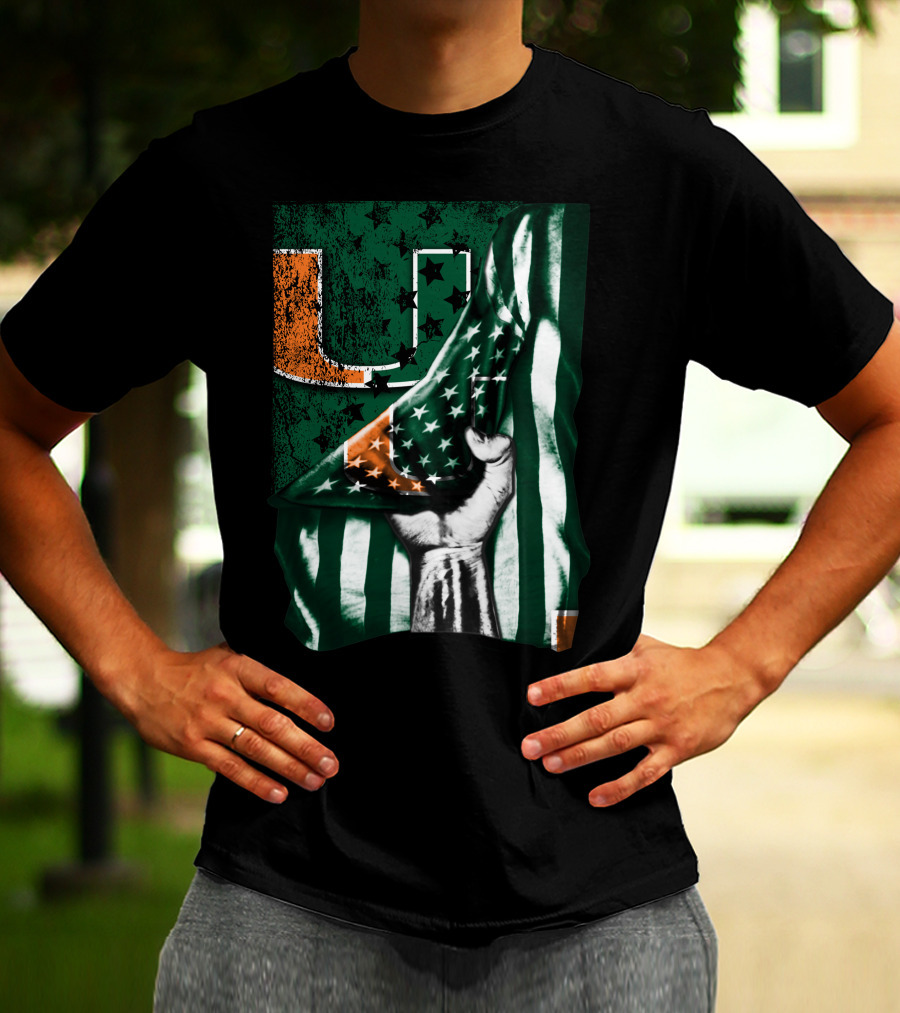 Miami Hurricanes U Flag Stars And Stripes Fist T-Shirt