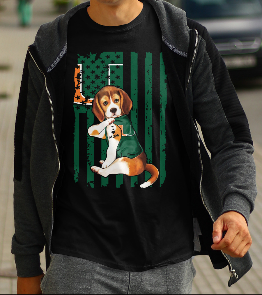 Beagle Miami Hurricanes I Love Mom Football Fan Mascot T-Shirt