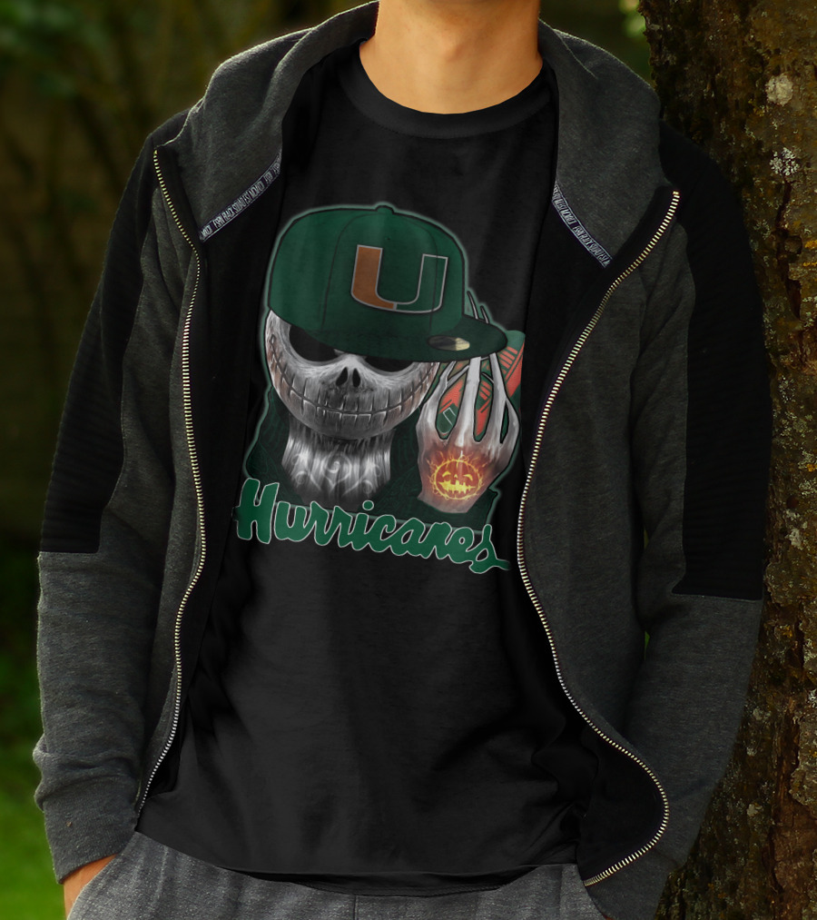 Jackskull Hurricanes Miami Football Icon With Pumpkin And Cap T-Shirt