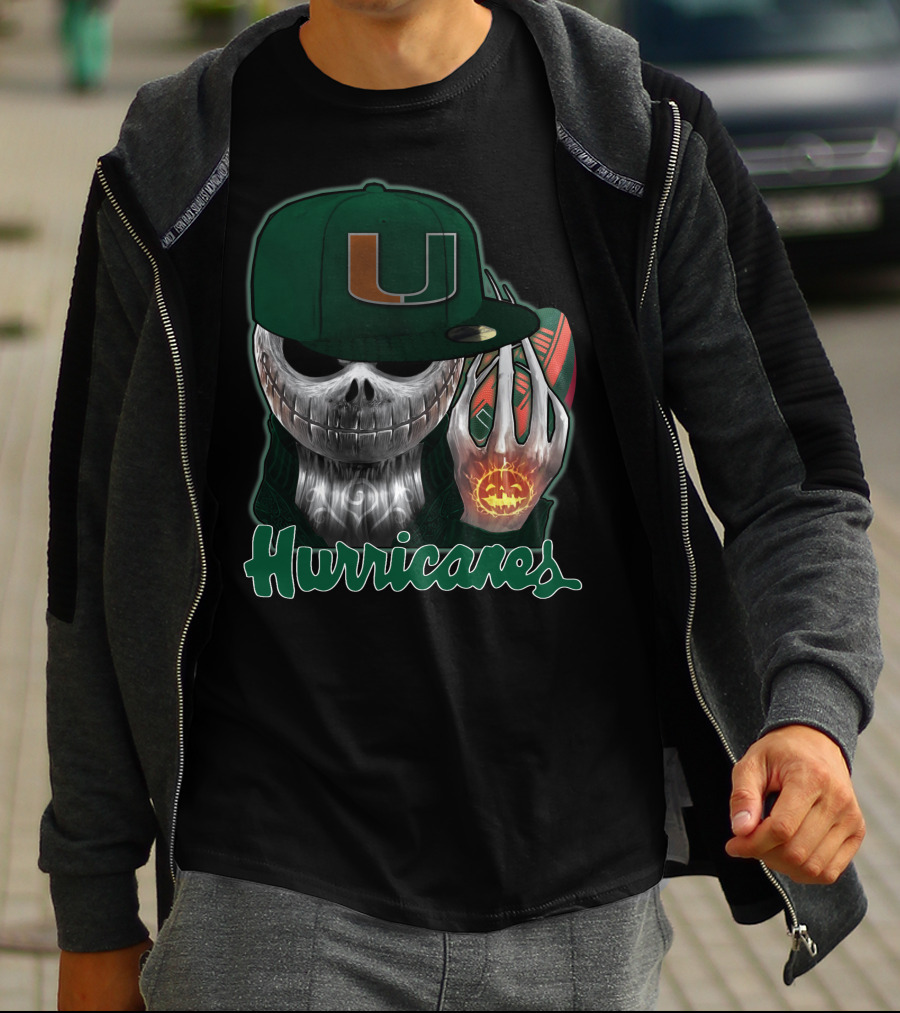 Jackskull Hurricanes Miami Football Icon With Pumpkin And Cap T-Shirt