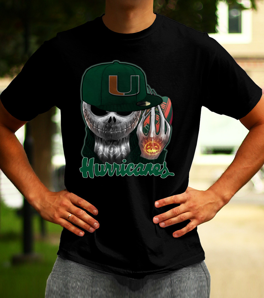 Jackskull Hurricanes Miami Football Icon With Pumpkin And Cap T-Shirt