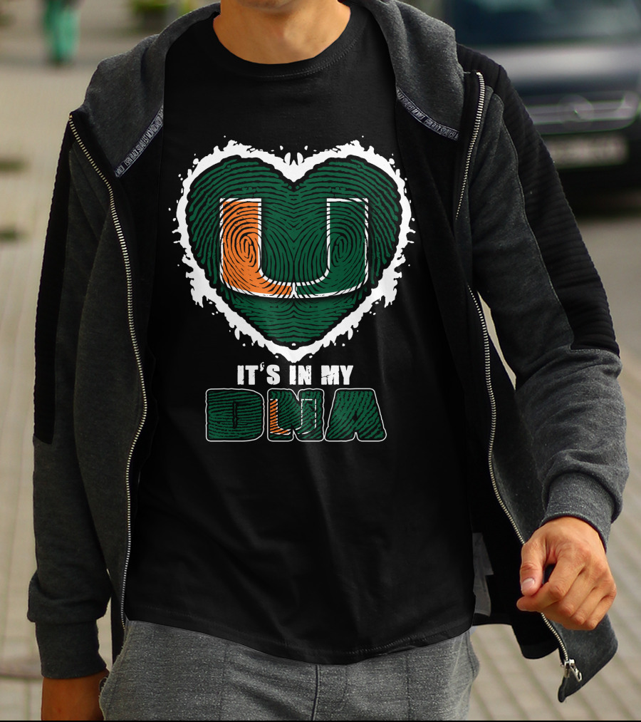 It's In My DNA Miami Hurricanes U Logo Fingerprint Heart T-Shirt