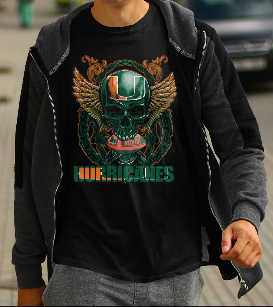 Hurricanes Skullfb Miami Football Helmet Wings T-Shirt