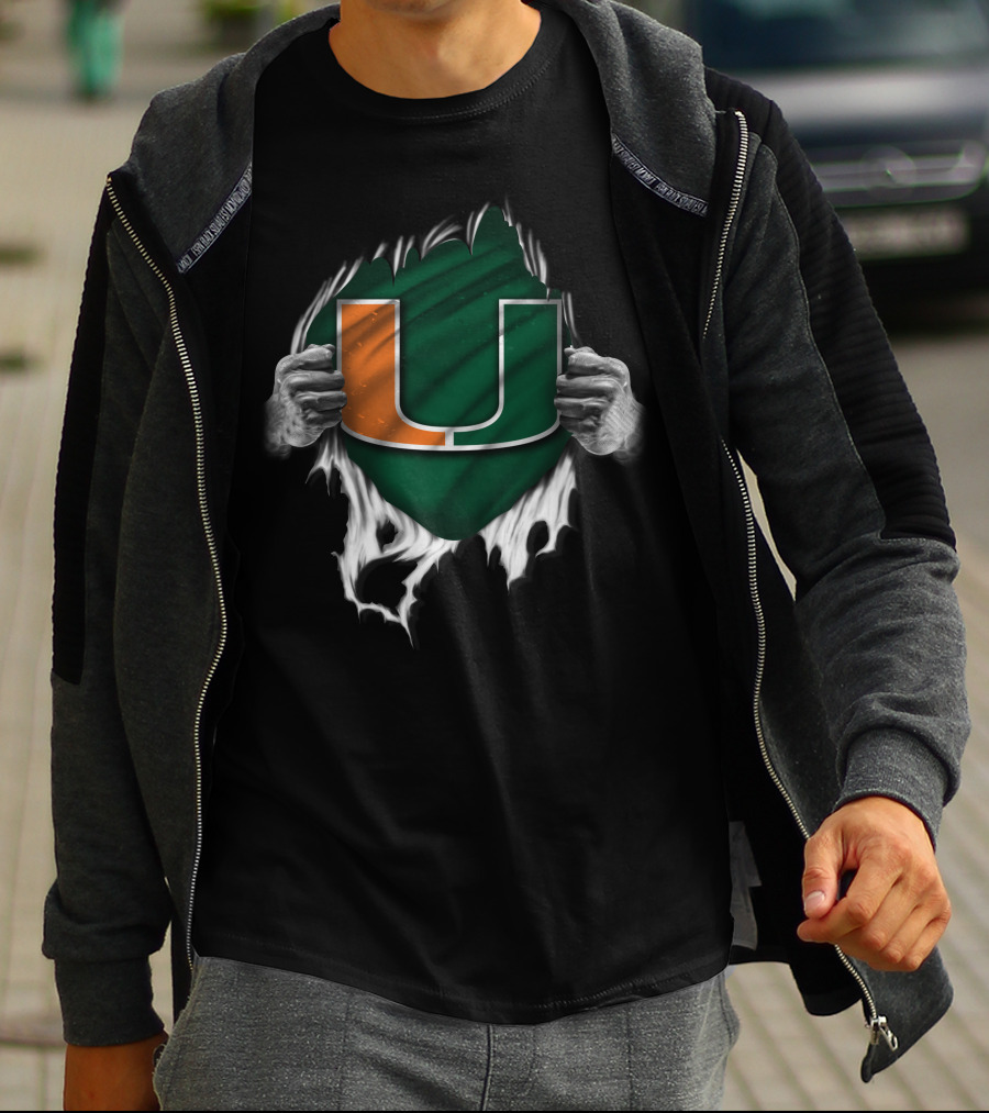 Miami Hurricanes U Logo Torn Reveal T-Shirt