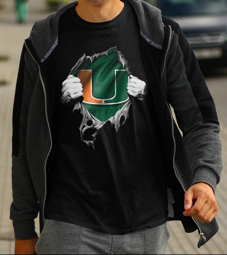 Torn Miami Hurricanes Logo With Hands Revealing U T-Shirt