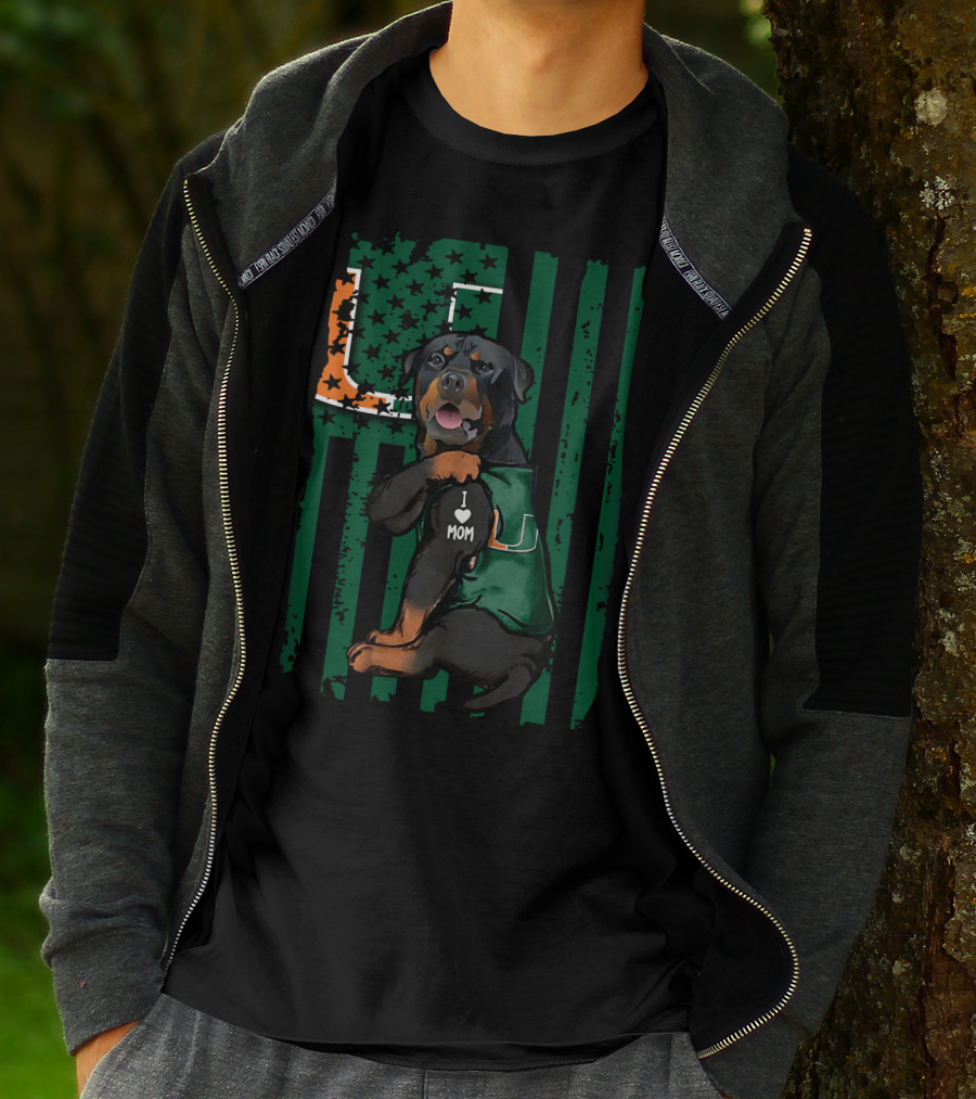 Rottweiler Miami Hurricanes I Love Mom Dog Wearing T-Shirt