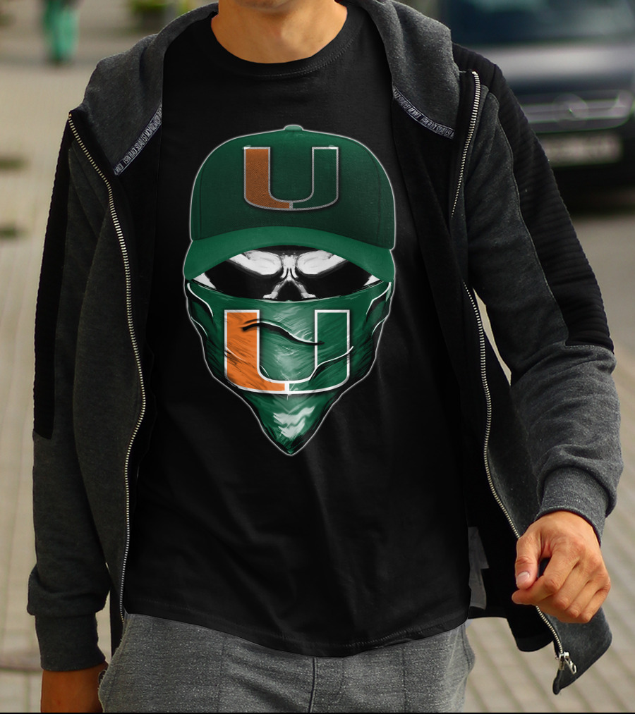Skull Miami Hurricanes U Logo Hat And Bandana T-Shirt