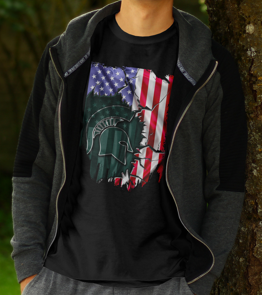 American Flag Rip Michigan State Spartans Helmet T-Shirt