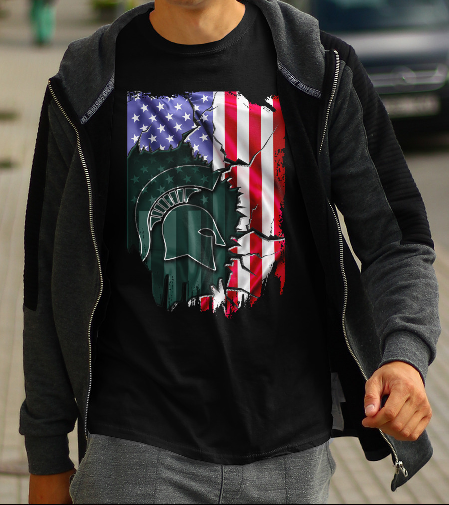 American Flag Rip Michigan State Spartans Helmet T-Shirt