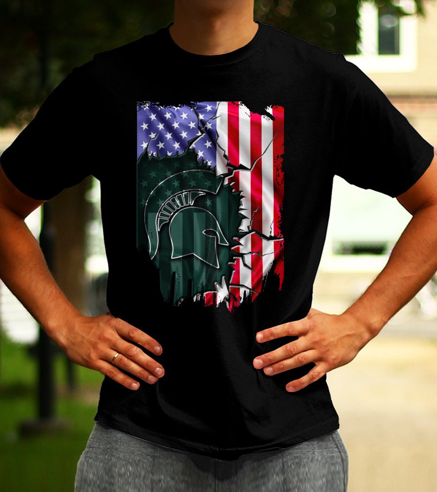 American Flag Rip Michigan State Spartans Helmet T-Shirt