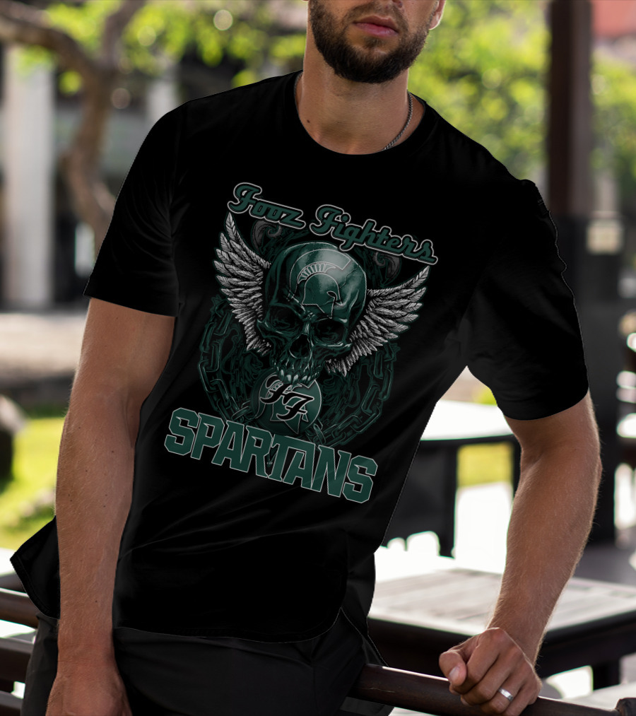Fozz Fighters Michigan State Spartans Winged Skull T-Shirt