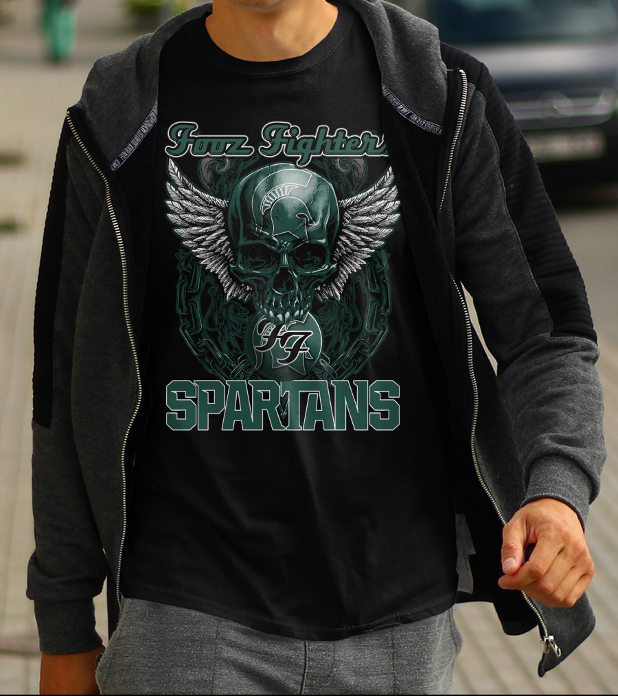 Fozz Fighters Michigan State Spartans Winged Skull T-Shirt
