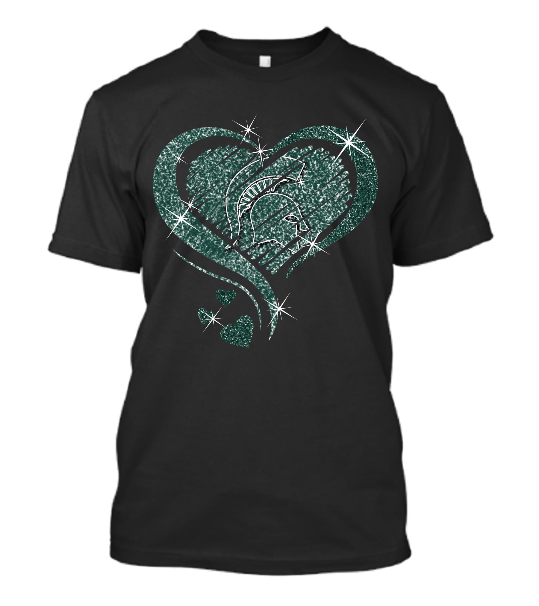 Heart Diamond Glitter Michigan State Spartans Helmet Sparkle T-Shirt