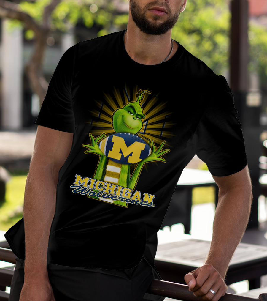 Michigan Wolverines Grinch Holding Football T-Shirt
