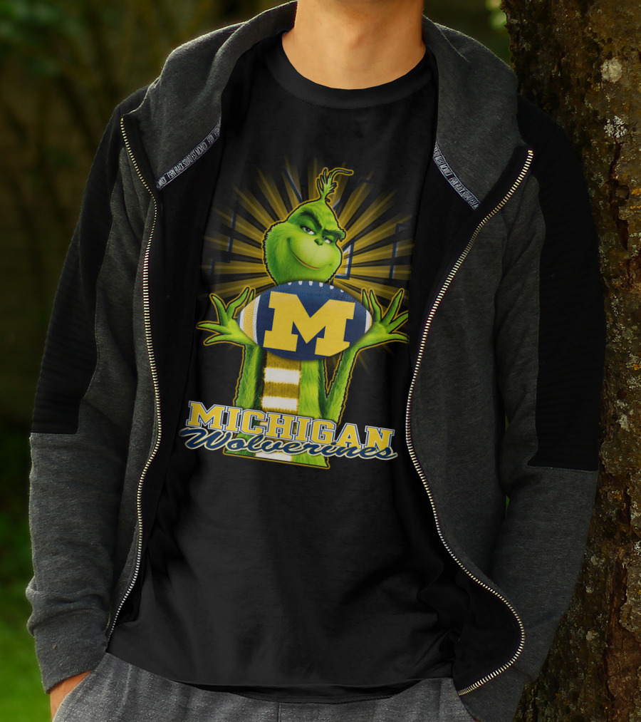 Michigan Wolverines Grinch Holding Football T-Shirt