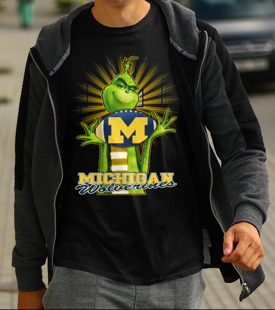 Michigan Wolverines Grinch Holding Football T-Shirt