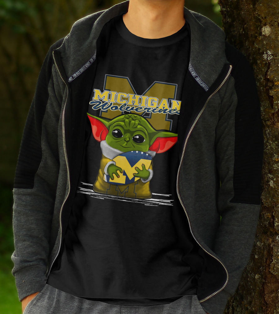 Michigan Wolverines Yoda Holding Football T-Shirt