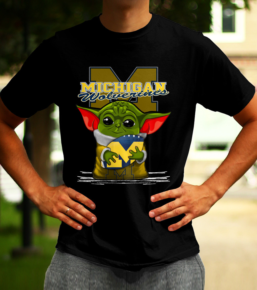 Michigan Wolverines Yoda Holding Football T-Shirt