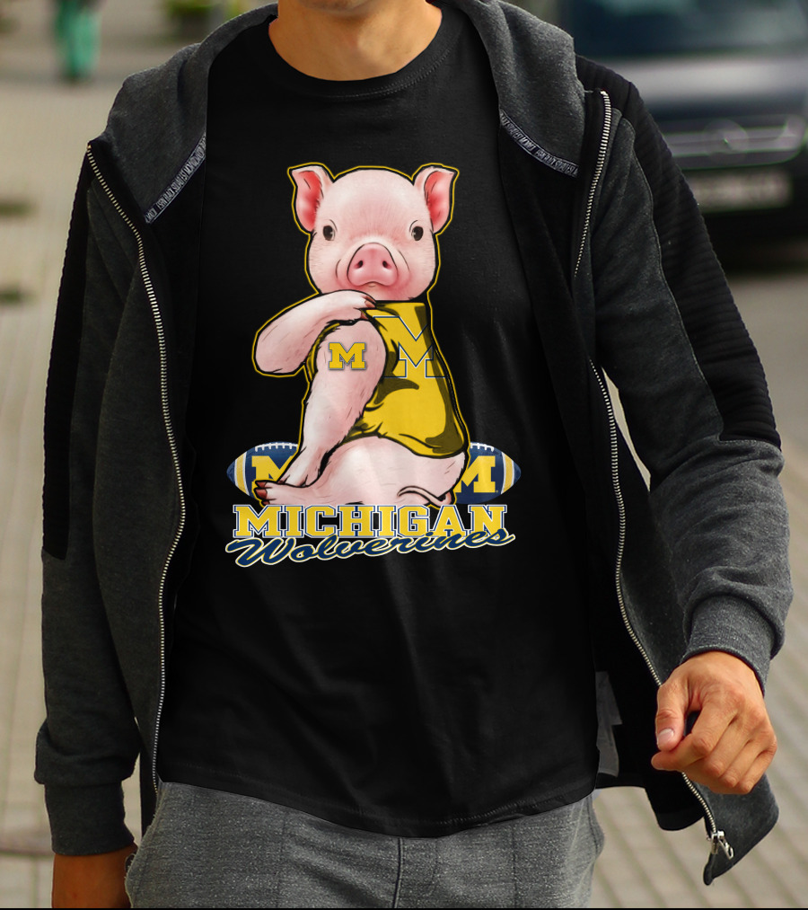 Michigan Wolverines Pig Football T-Shirt