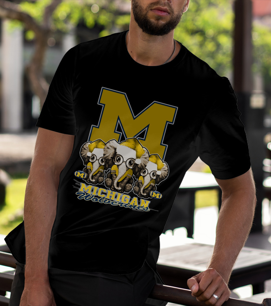 Michigan Wolverines Three Elephants With Glasses Holiday T-Shirt