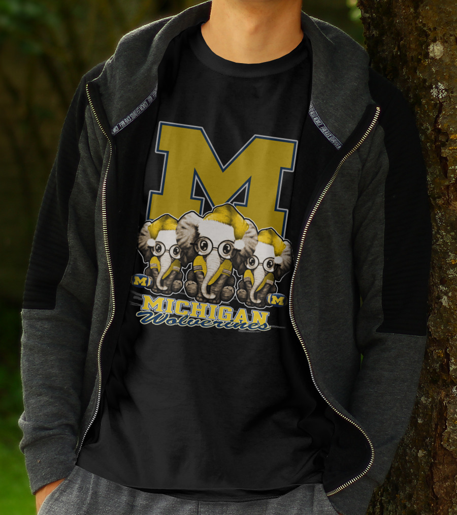 Michigan Wolverines Three Elephants With Glasses Holiday T-Shirt