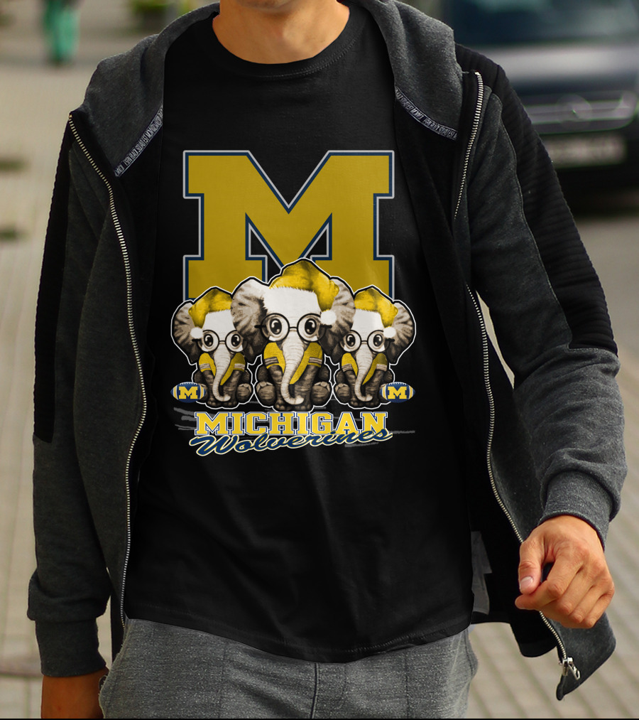 Michigan Wolverines Three Elephants With Glasses Holiday T-Shirt