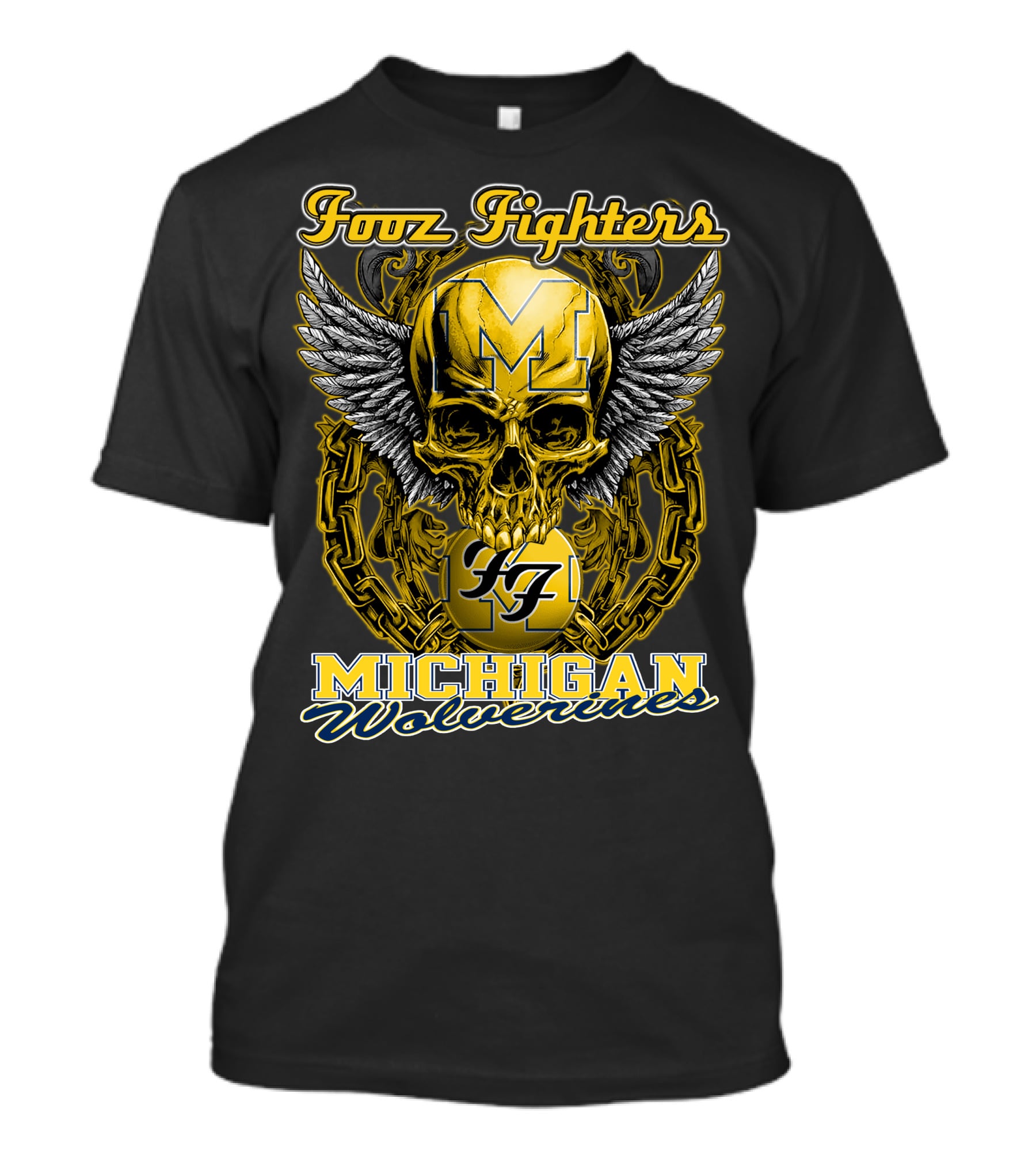 Foor Fighters Michigan Wolverines Skull Wings Chain T-Shirt