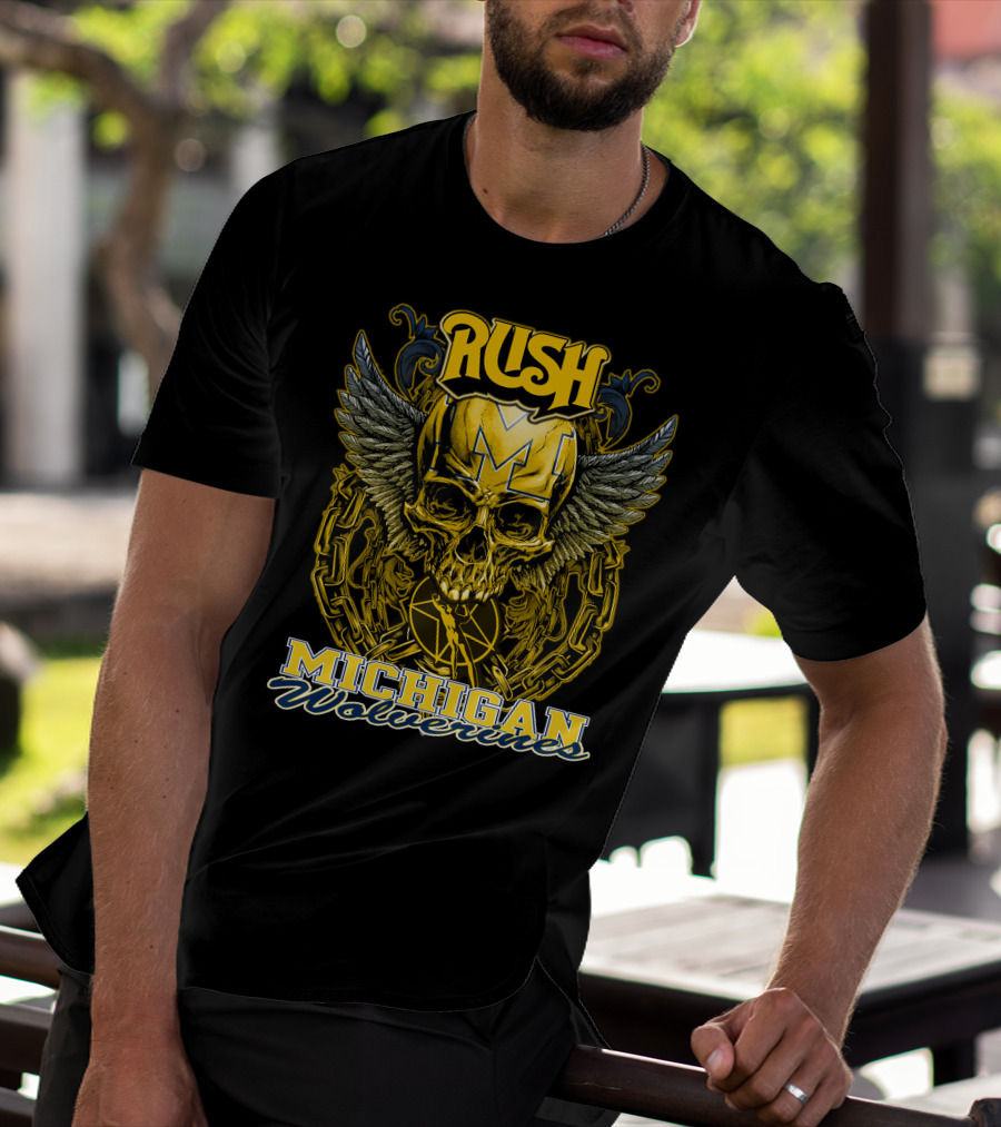 Rush Michigan Wolverines Skull Wings Chain T-Shirt