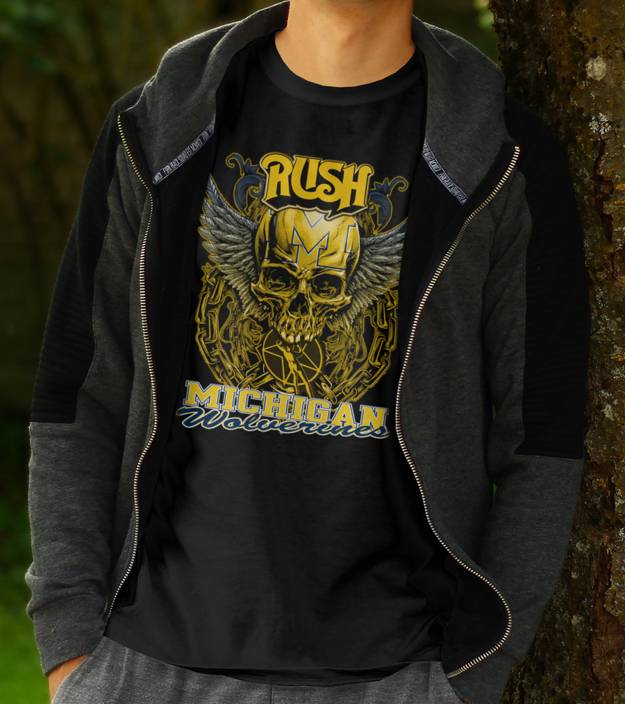 Rush Michigan Wolverines Skull Wings Chain T-Shirt