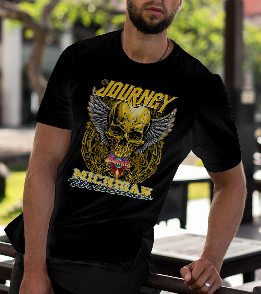 Journey Michigan Wolverines Skull Wings Chain T-Shirt