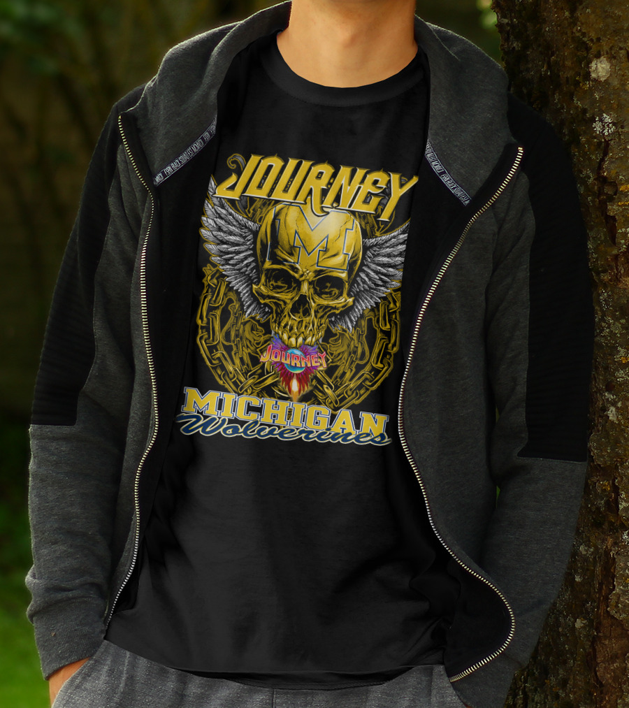 Journey Michigan Wolverines Skull Wings Chain T-Shirt