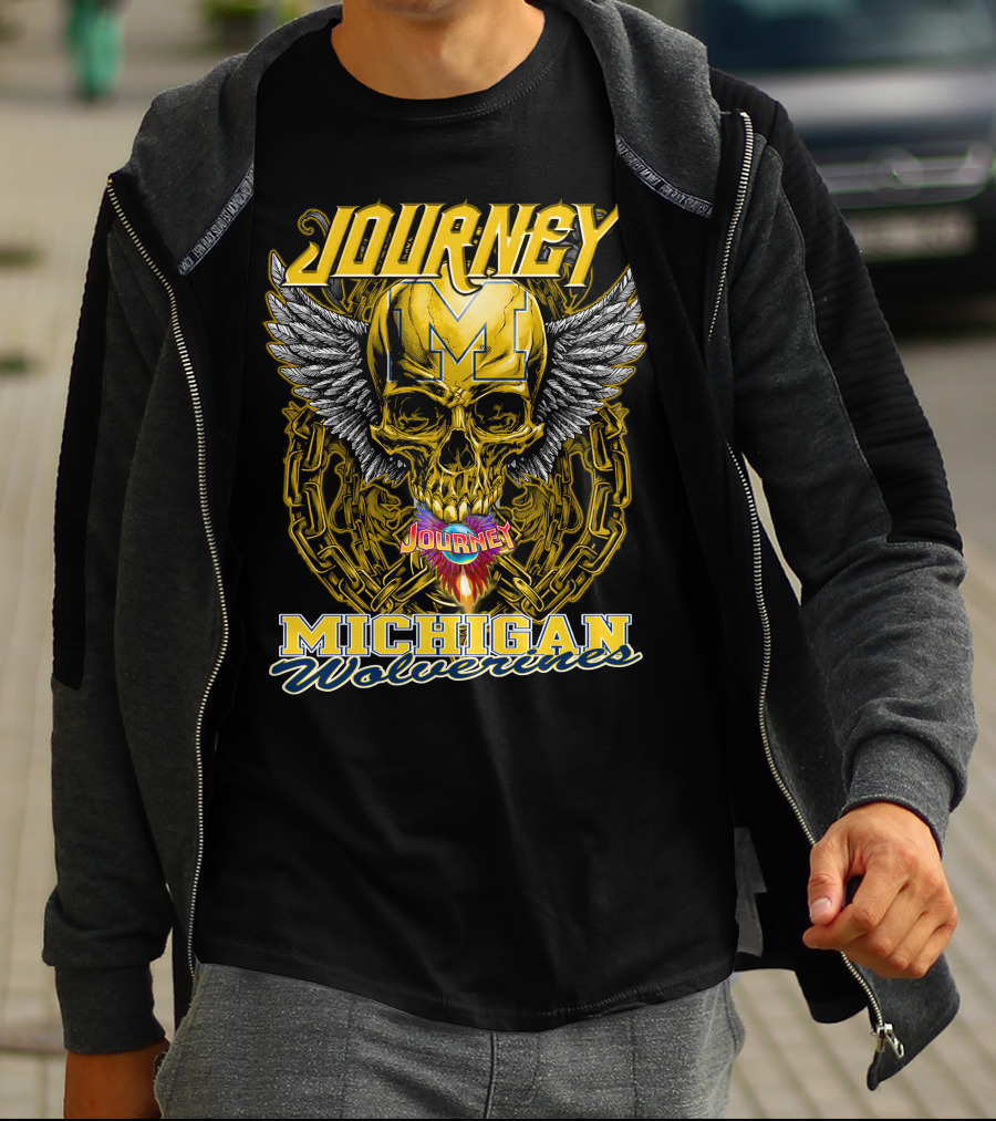 Journey Michigan Wolverines Skull Wings Chain T-Shirt