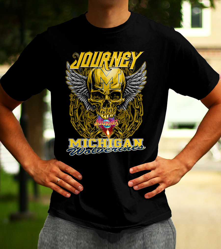 Journey Michigan Wolverines Skull Wings Chain T-Shirt